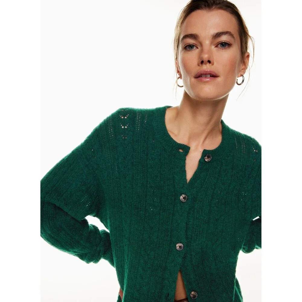WILFRED ARITZIA Era Size Small Green Cardigan Sweater Quiet Luxury Preppy Staple